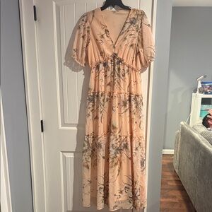 Baltic Born Peach Floral V-Neck Tiered Maxi Dress